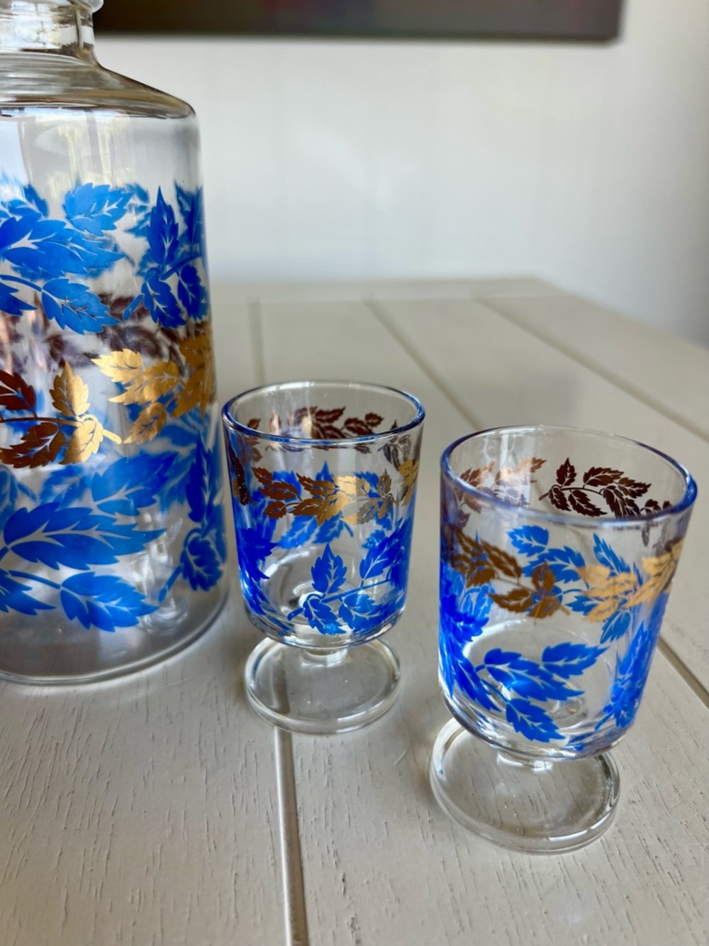 Luminarc Blue and Gold Leaf Glass Decanter Set - Picture 3 of 5